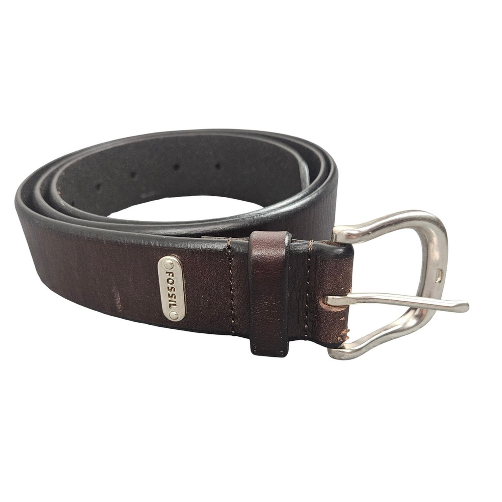 Fossil‎ Leather Belt Mens 42 Brown MB4053 Silver Buckle Casual Classic Heritage